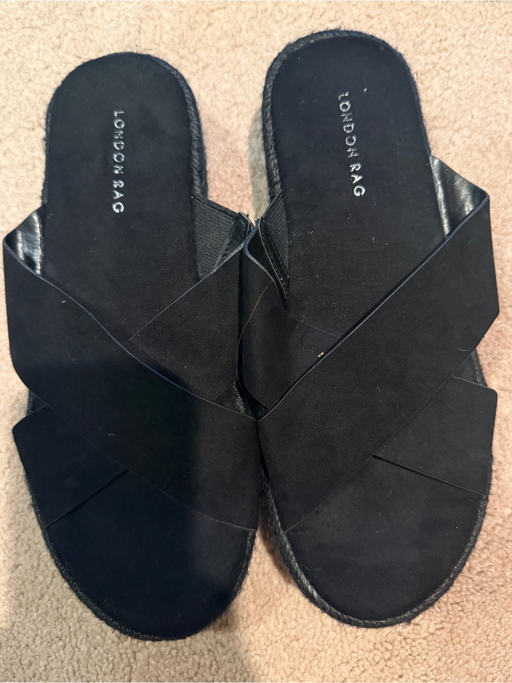 London Rag Women's Black Crisscross Espadrille Slides